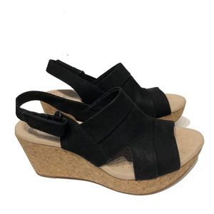 Collection by Clark’s black cork wedge sandal 6